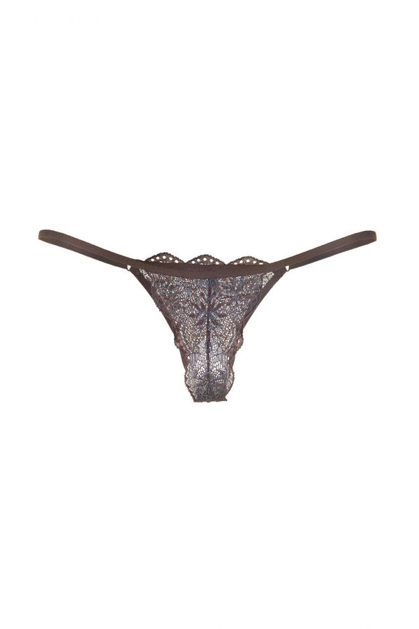 Tanga String Renda Jaquard Castanho Premium