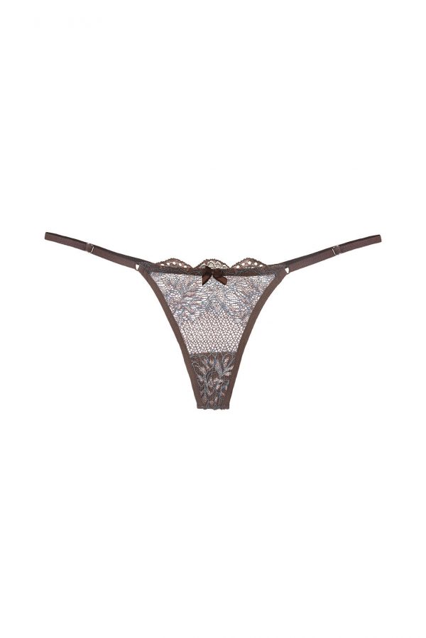 Tanga String Renda Jaquard Castanho Premium